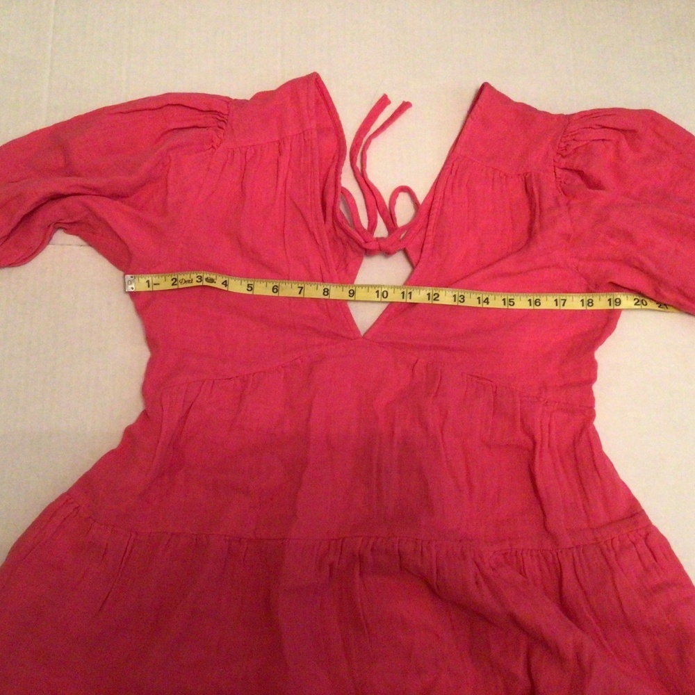NWT ELAN Sexy Deep V Neck Puff Sleeve Ruffle Dress - Picture 4 of 8
